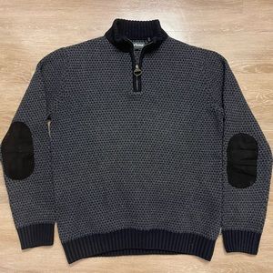 Men’s Barbour 1/4 Zip Sweater XL Blue Green Elbow Patches Wool